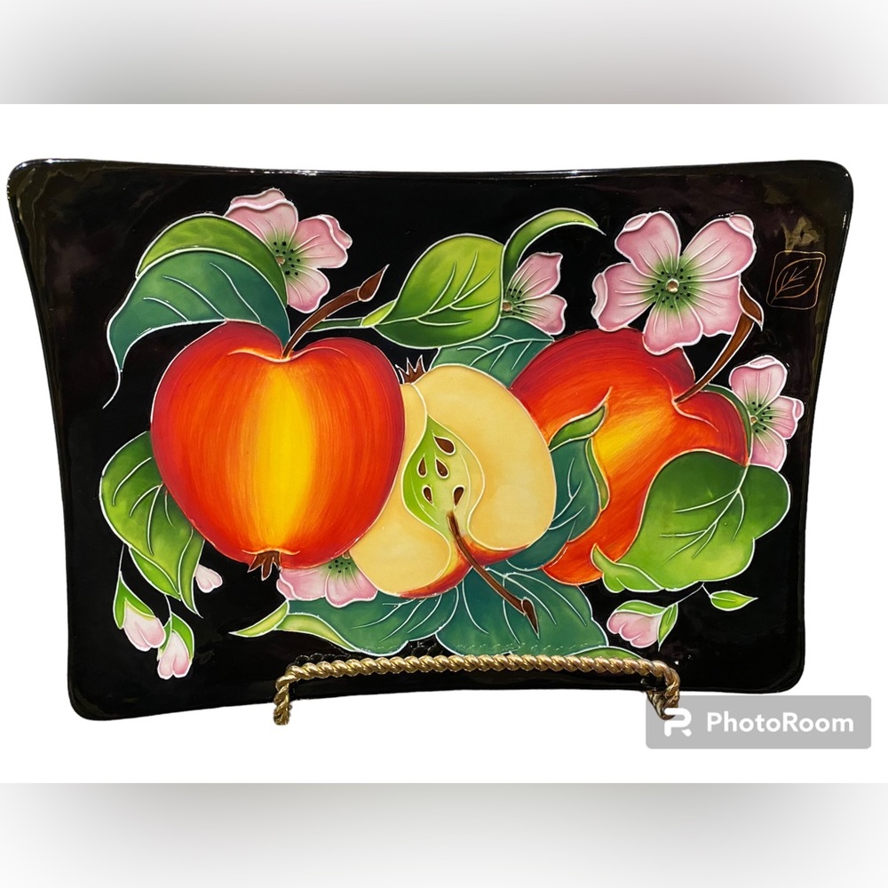 Set Of 2 NWT Vintage 2004 Blue Sky Apple And Apple Blossom 3D Ceramic Dish - Picture 1 of 12